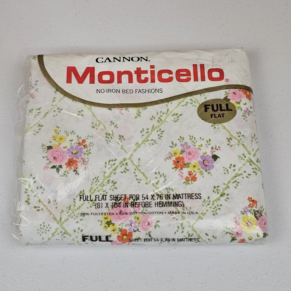 NOS Vtg Cannon Monticello Full Flat Sheet Plantation Bouquet 50/50 Muslin